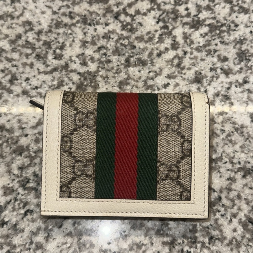 Gucci Queen Margaret Bee GG coated Leather Folding Wallet Cream - Picture 2 of 3